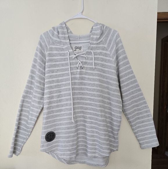 Blue 84 Gray and White Cowl Neck Sweater with Stripes - Picture 1 of 5
